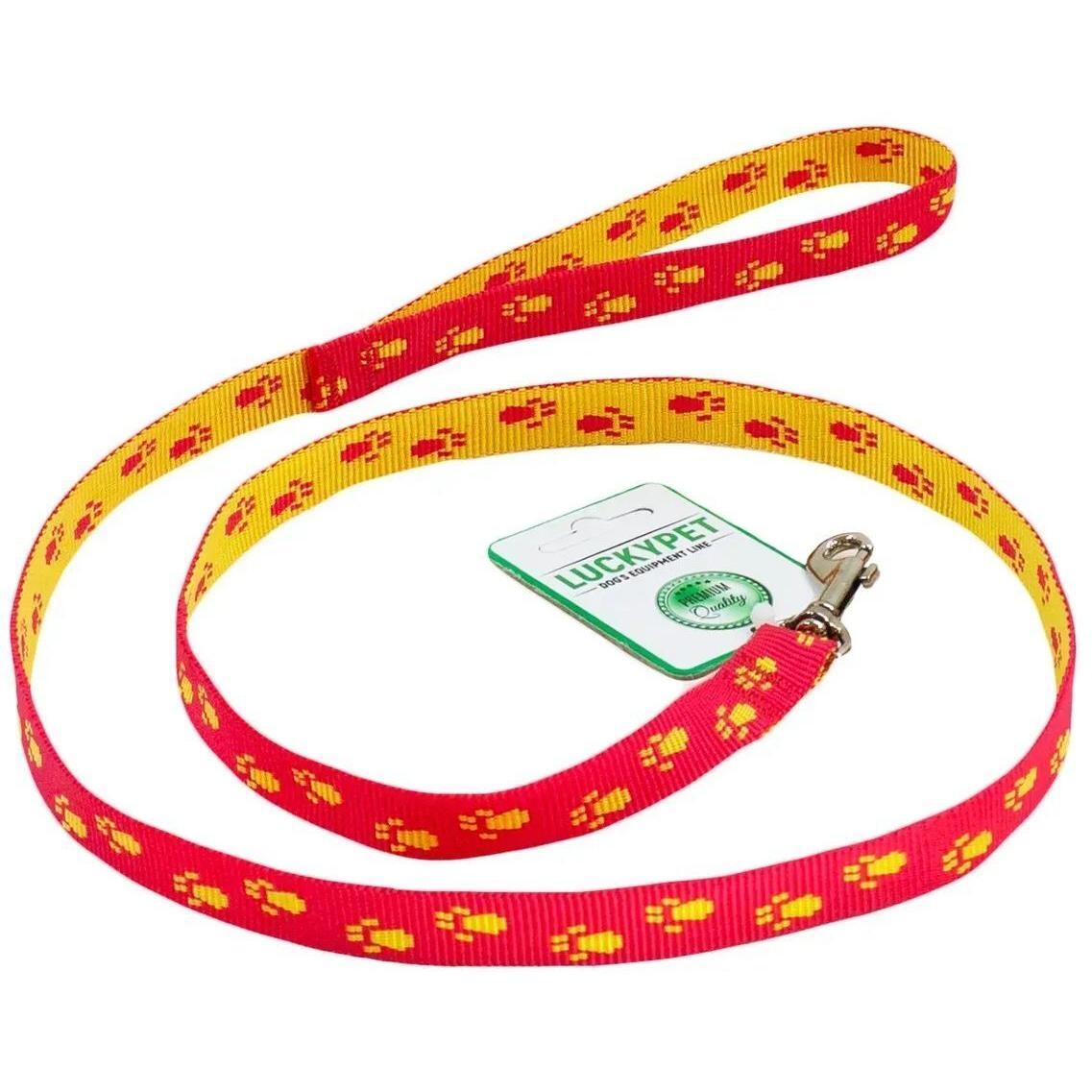 Повідець для собак Lucky Pet капроновий Лапки червоно-жовтий 10мм/1,2мфото