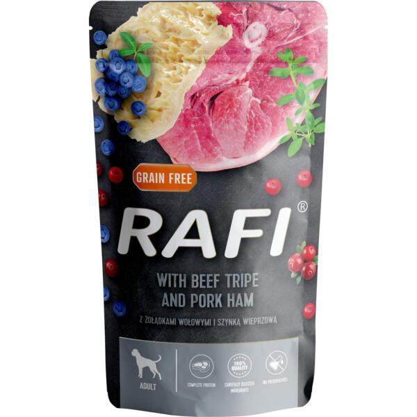 

Влажный корм для взрослых собак Dolina Noteci Rafi пауч с говяжьими желудками и ветчиной 500 г