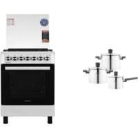 Комплект плита комбинированная ARDESTO FSCF-C606W + набор посуды ARDESTO 6 предметов AR3606G