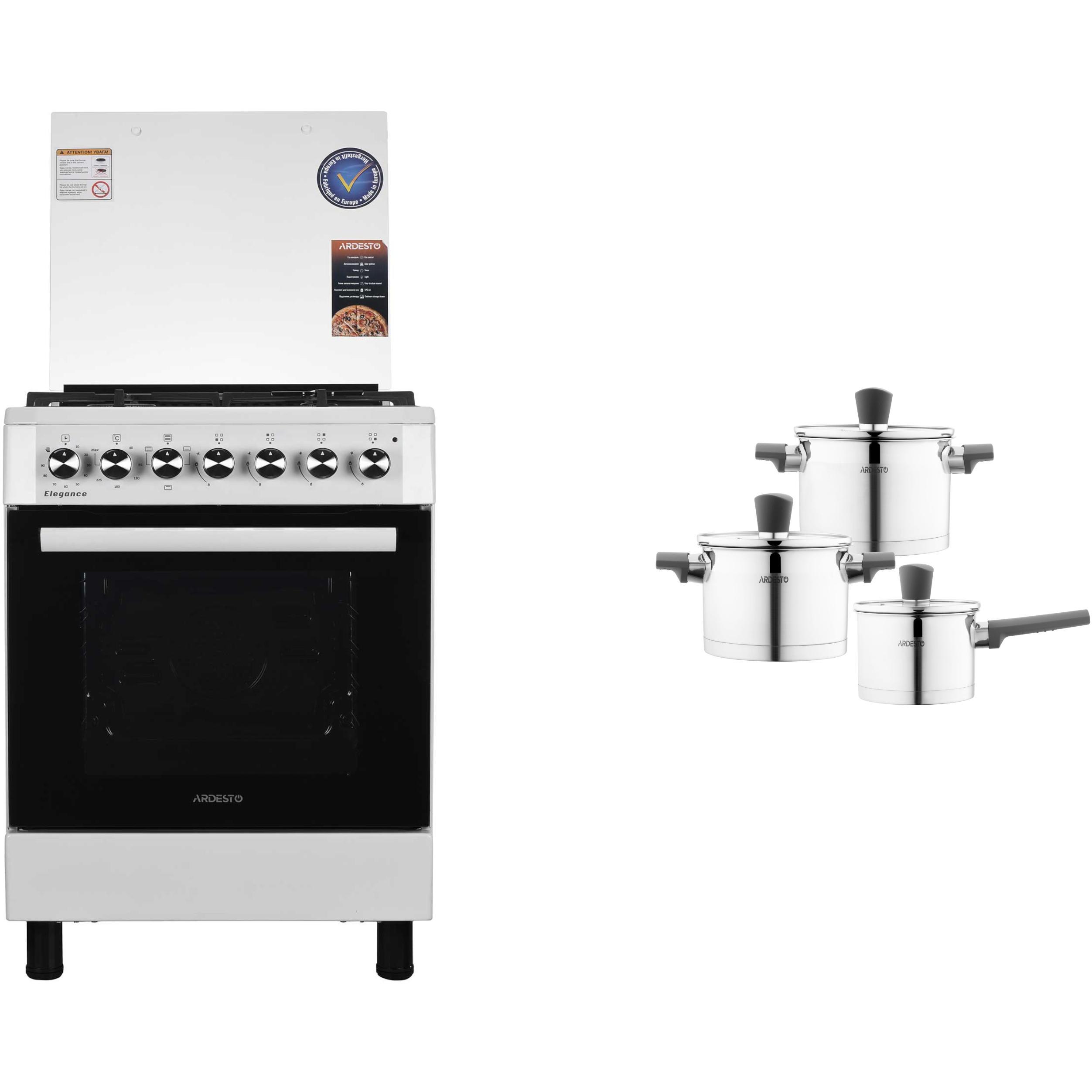 Комплект плита комбинированная ARDESTO FSCF-C606W + набор посуды ARDESTO 6 предметов AR3606G фото 1