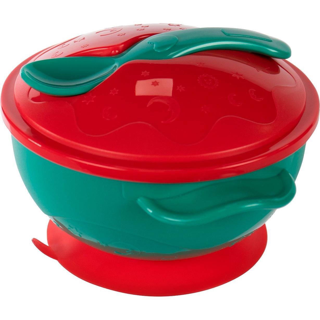 Мисочка BABOO с присоской, крышкой и ложечкой, красная, 6+ мес (9-034)