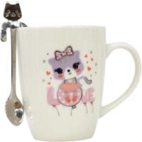 Чашка с ложкой ARDESTO Love, 320мл, фарфор, нержавеющая сталь, белый (AR3042BS)