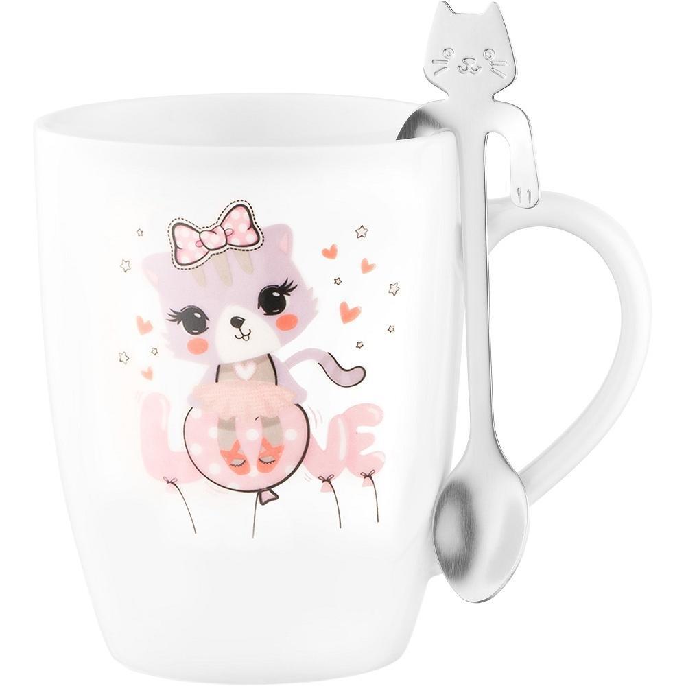 Чашка с ложкой ARDESTO Love, 320мл, фарфор, нержавеющая сталь, белый (AR3042BS) фото 1