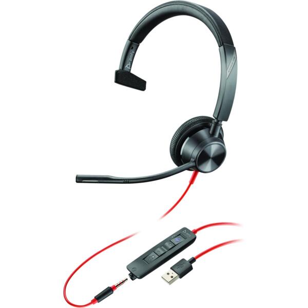 

Гарнитура компьютерная моно On-ear Poly Blackwire 3315-M, USB-A, Black (76J13AA)