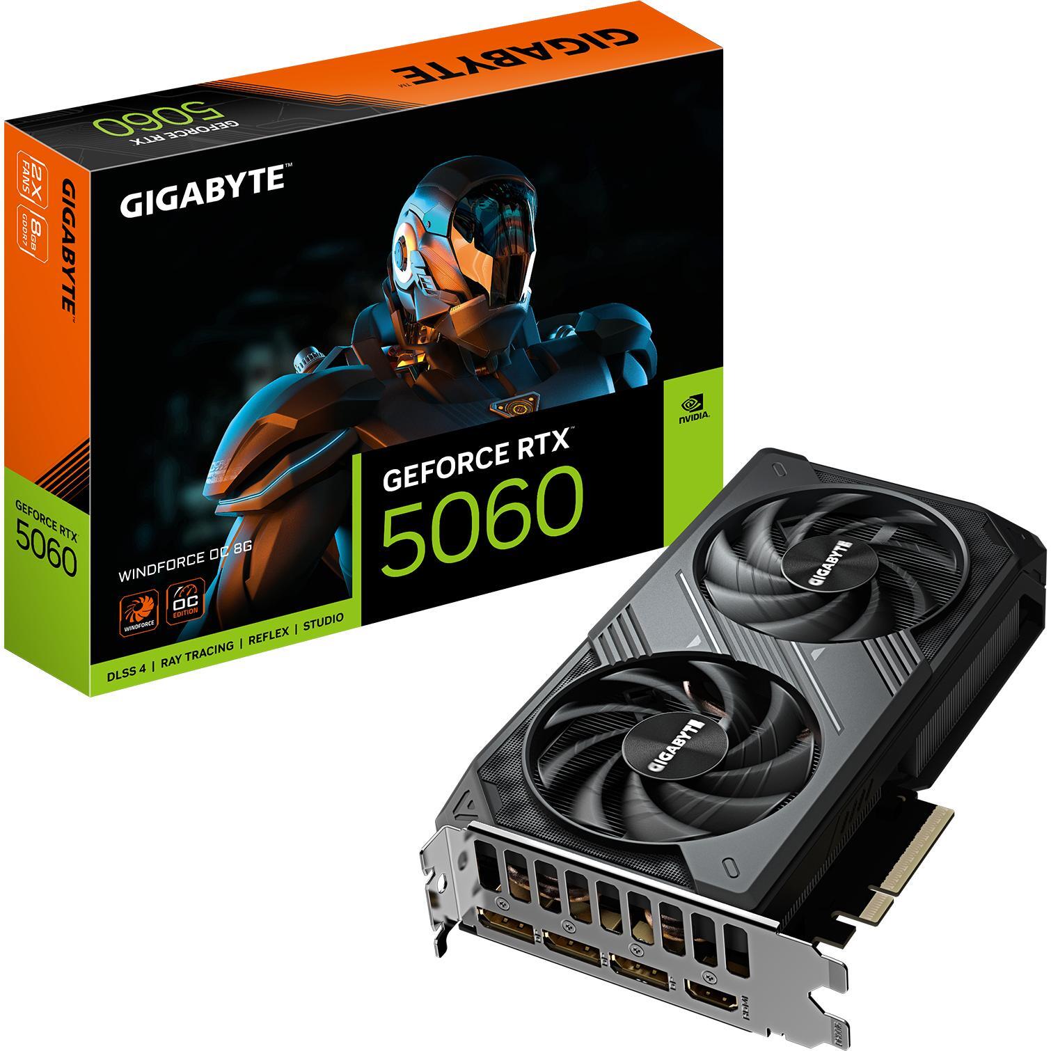 Видеокарта GIGABYTE GeForce RTX 5060 8GB GDDR7 WINDFORCE OC (GV-N5060WF2OC-8GD) фото 1