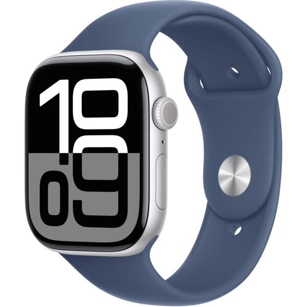 Смарт-часы Apple Watch Series 10 GPS + Cellular 46mm Silver Aluminium Case with Denim Sport Band - M/L