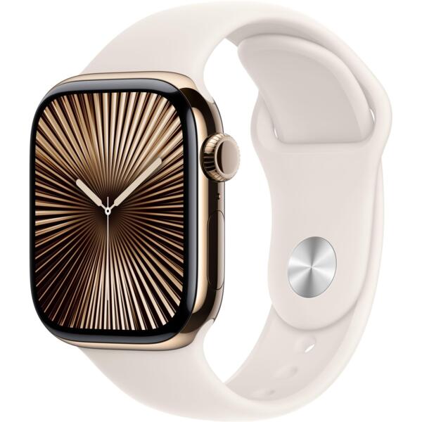 

Смарт-часы Apple Watch Series 10 GPS + Cellular 42mm Gold Titanium Case with Starlight Sport Band - S/M