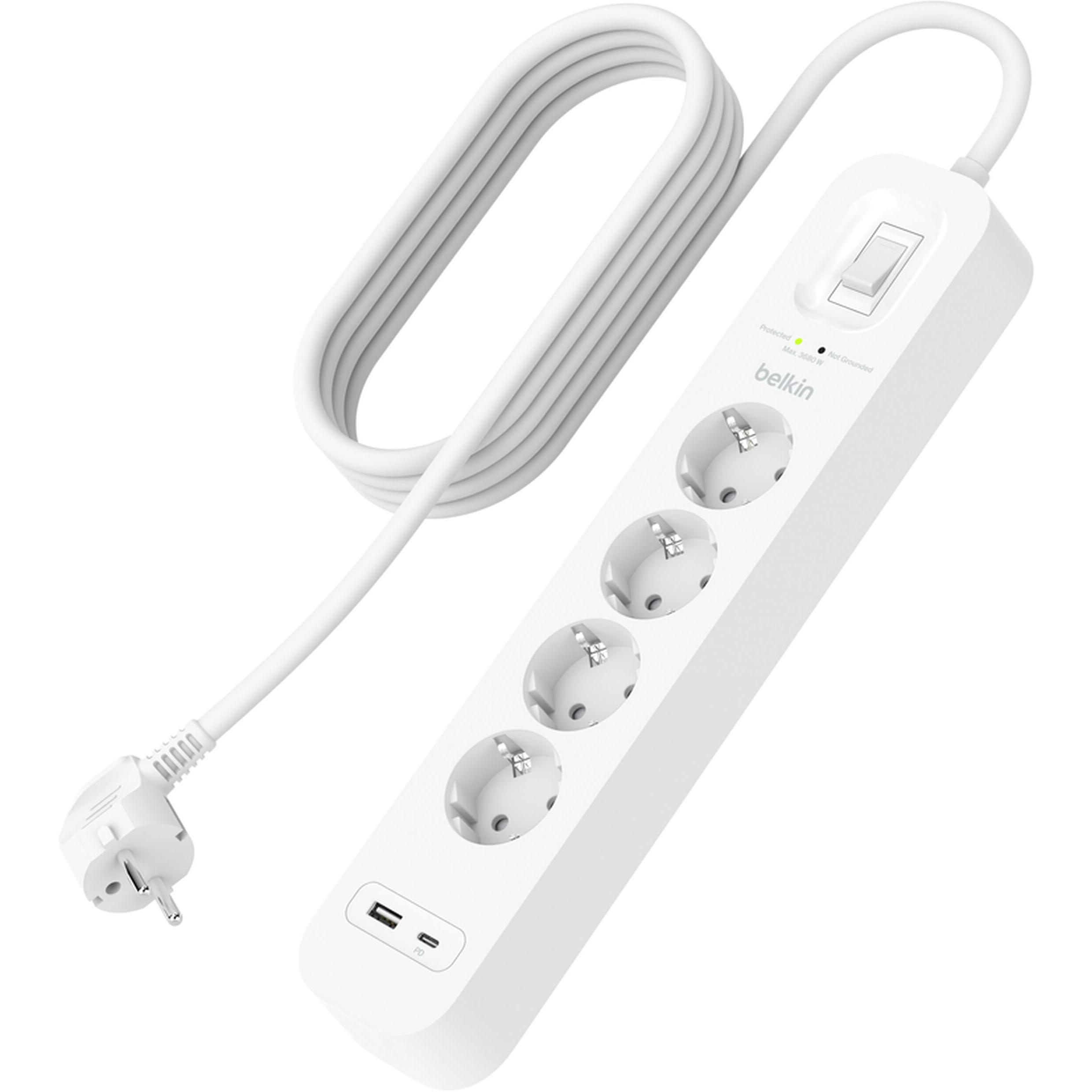 Мережевий фільтр Belkin 4хТип F, 3x1.5мм кв, 16А, USB-A/USB-C 18Вт, 2м (SRB001vf2M-V2)фото1