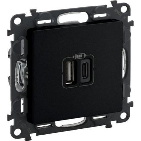 

Розетка Legrand Valena LIFE с USB-портами тип А+типС , матовый черный (756306)