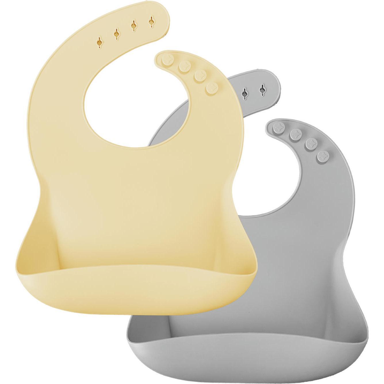 Нагрудник силіконовий 100% MinikOiOi BASICS Mellow Yellow / Powder Grey, 2шт (101020065)фото1