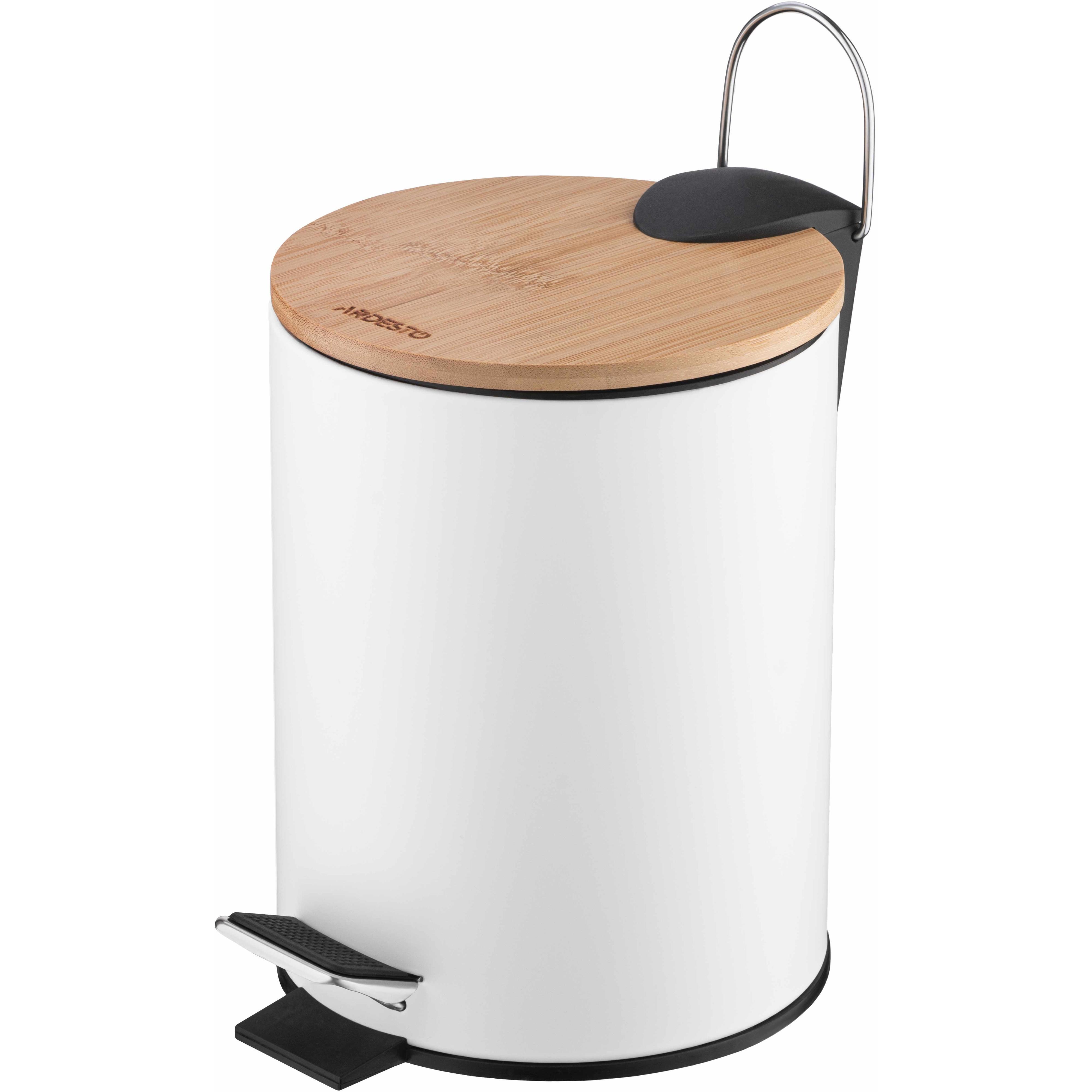 Ведро для мусора ARDESTO Minimalism с педалью, 3л, металл, пластик, бамбук, белый (ARHB3601WB) фото 1