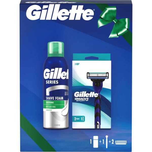 

Набор Бритва Gillette Mach3 Sport с 2 картриджами+Пена для бритья Gillette Series с алоэ вера 200мл