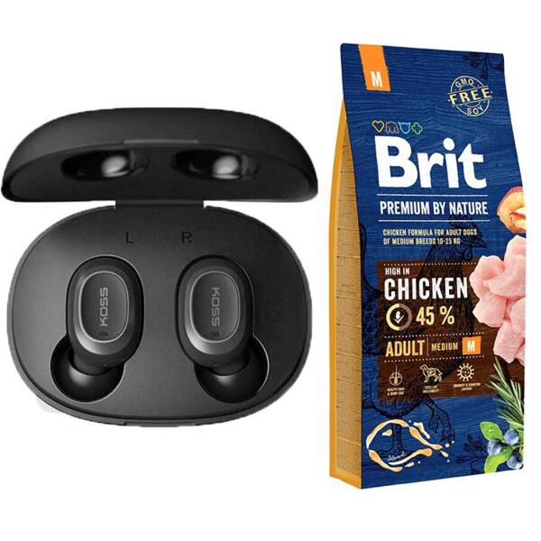 

Комплект Наушники Koss TWS250i True Wireless Mic и Сухой корм для собак Brit Premium Adult M со вкусом курицы 15 кг