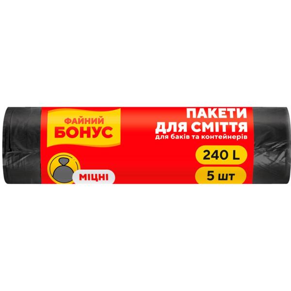

Пакеты для мусора Файний Бонус 90х125 см черные 240л*5шт