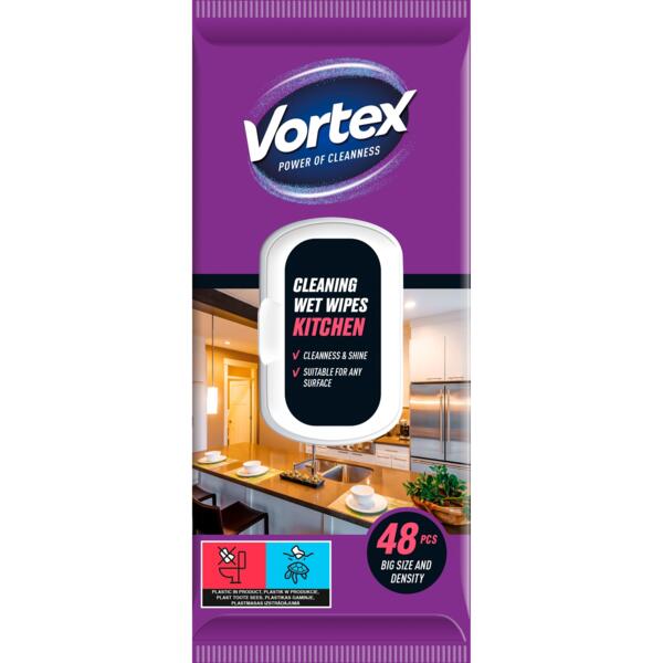 

Салфетки хозяйственные влажные Vortex для кухни с клапаном 48 шт