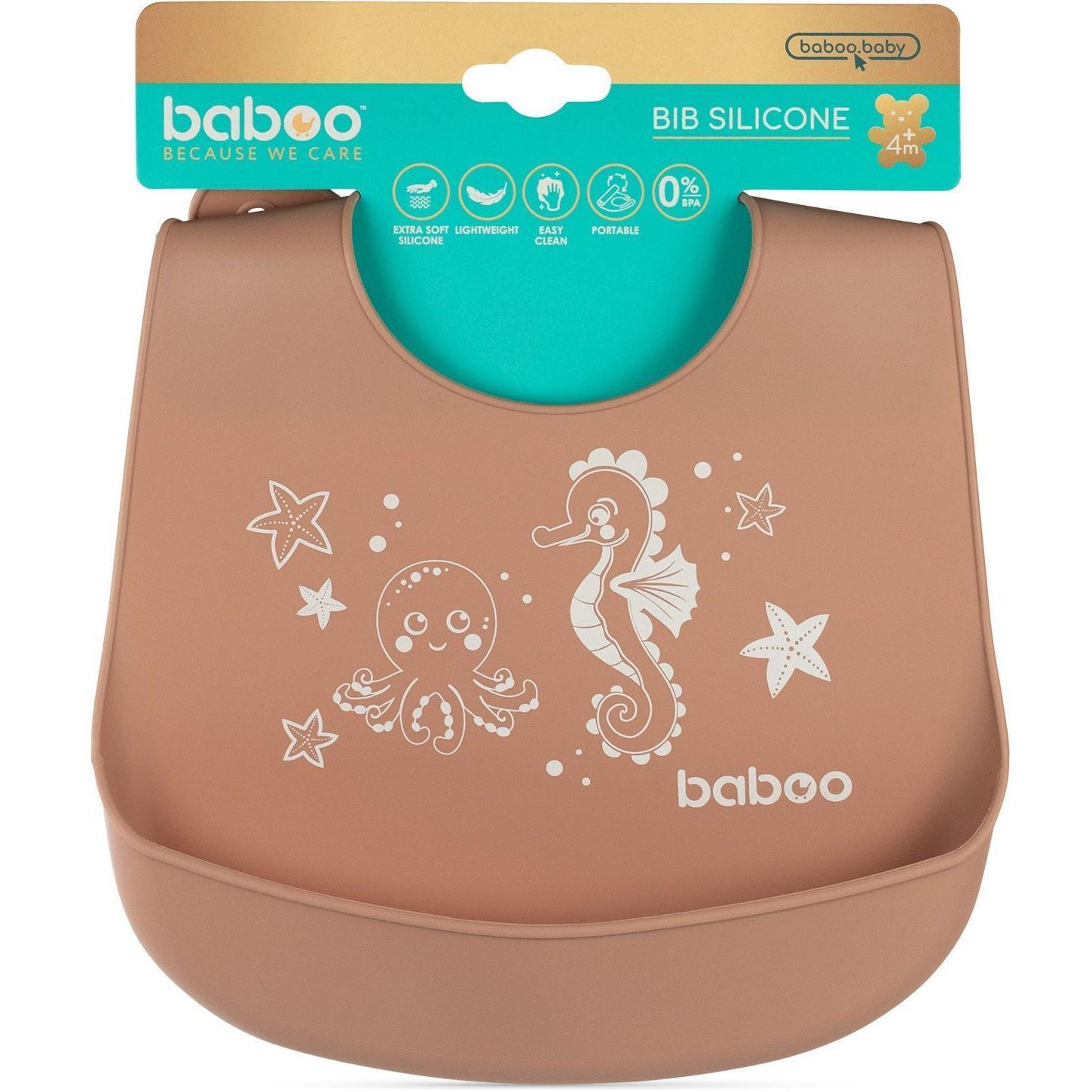 Нагрудник силиконовый BABOO, cacao, Sea Life, 4+ мес (11-019)