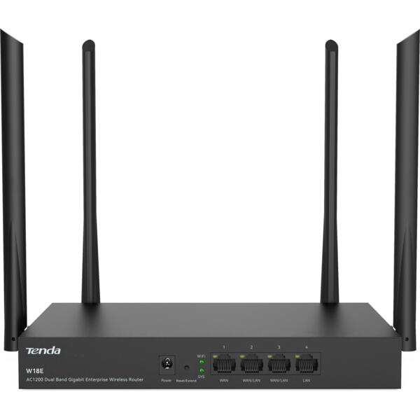 Маршрутизатор TENDA W18E Hotspot AC1200 4xGE (1xGE WAN, 2xGE LAN/WAN, 1xGE LAN)