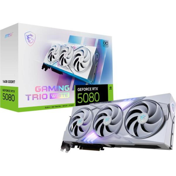 

Видеокарта MSI GeForce RTX 5080 16GB GDDR7 GAMING TRIO OC WHITE (912-V531-049)