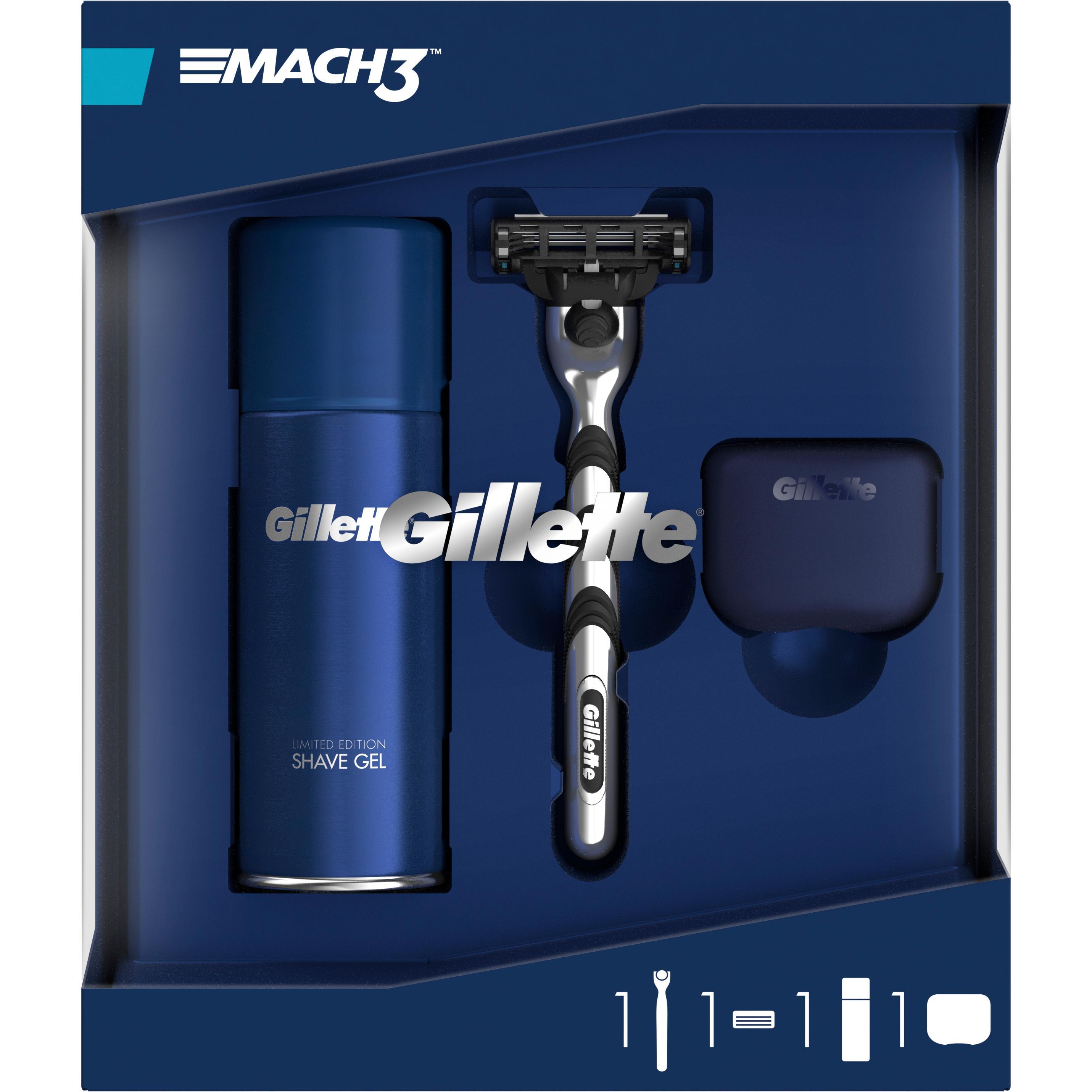 Подарочный набор бритва Gillette Mach3 + Гель для бритья + Дорожный чехол для бритвы фото 1