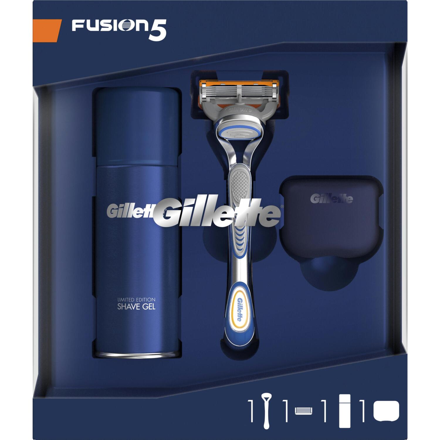 Подарунковий набір: бритва Gillette Fusion5 + Гель для гоління Ultra Sensitive 75 мл + Косметичкафото