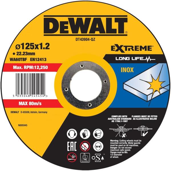 

Диск отрезной по металлу DeWalt Extreme 125х1.2х22.23мм (DT43904)