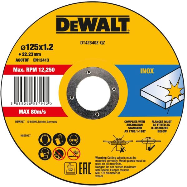 

Диск отрезной по металлу DeWalt Inox 125х1.2х22.23мм (DT42340Z)