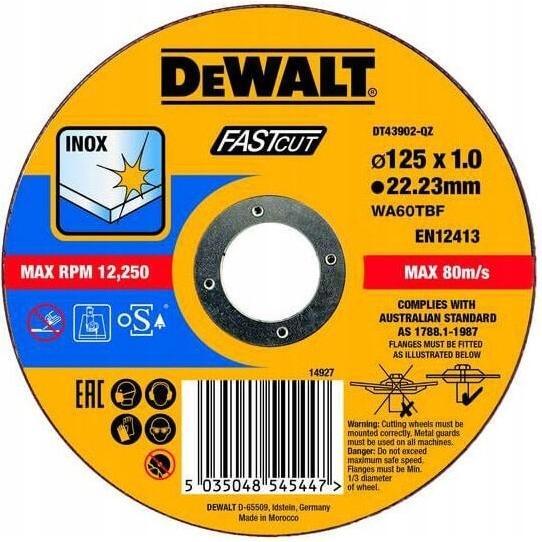 

Диск отрезной по металлу DeWalt Inox Fascut 125х1х22.23мм (DT43902)