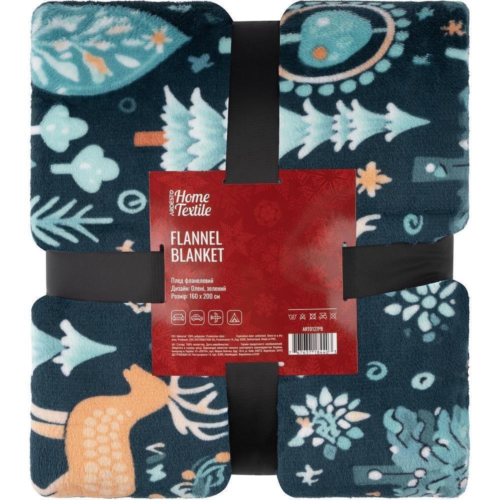 Плед ARDESTO Christmas Flannel 160х200см, 100% полиэстер, оленей, зеленый (ART0127PB) фото 1