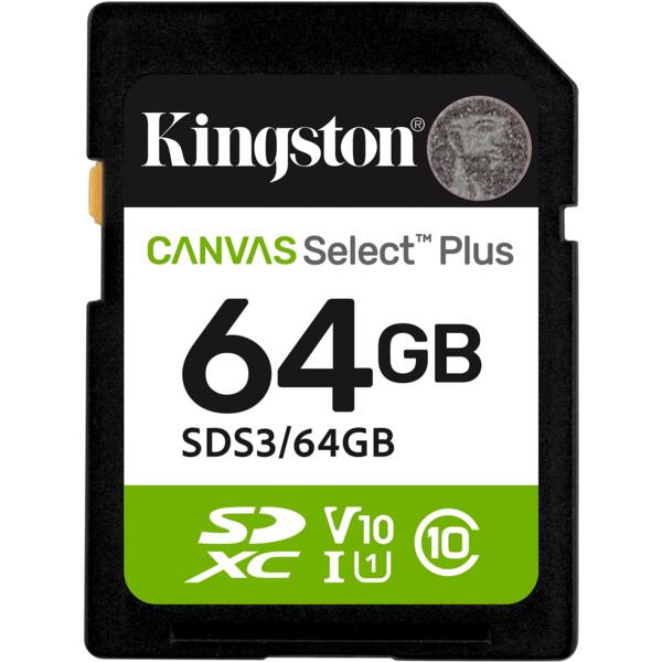 Карта памяти Kingston SD 64GB C10 UHS-I V10 R100MB/s (SDS3/64GB)