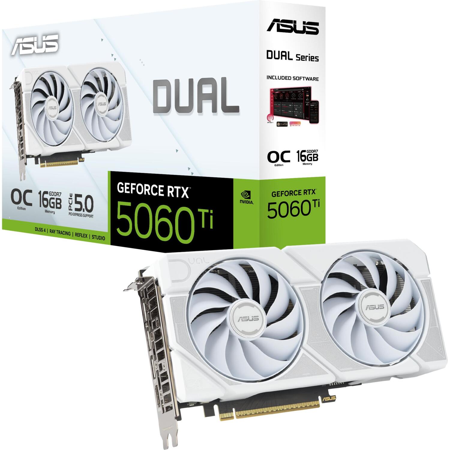 Відеокарта ASUS GeForce RTX 5060 TI 16GB GDDR7 OC DUAL WHITE (90YV0MH6-M0NA00)фото