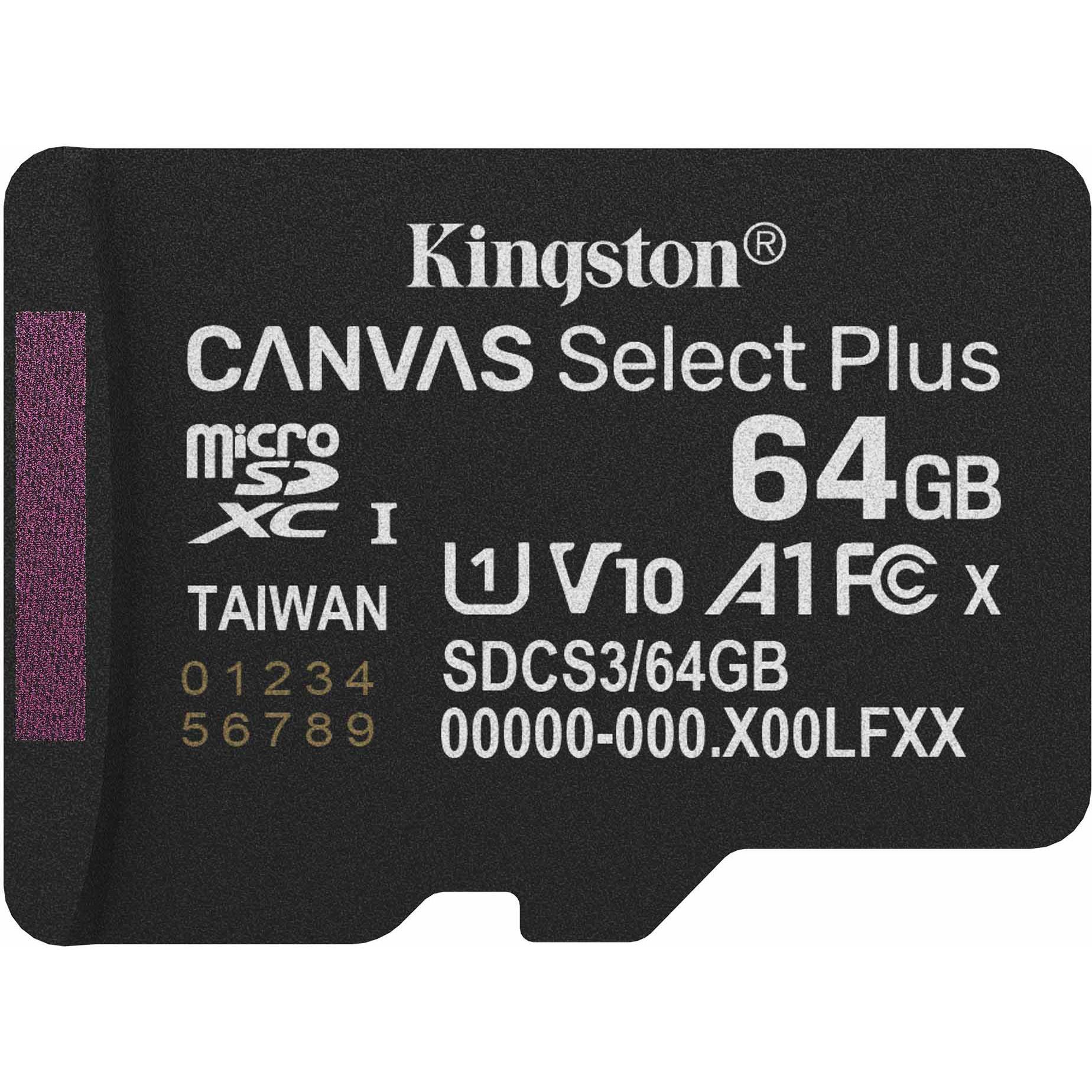Карта пам'яті Kingston microSD 64GB C10 UHS-I A1 V10 R100MB/s (SDCS3/64GBSP)фото1