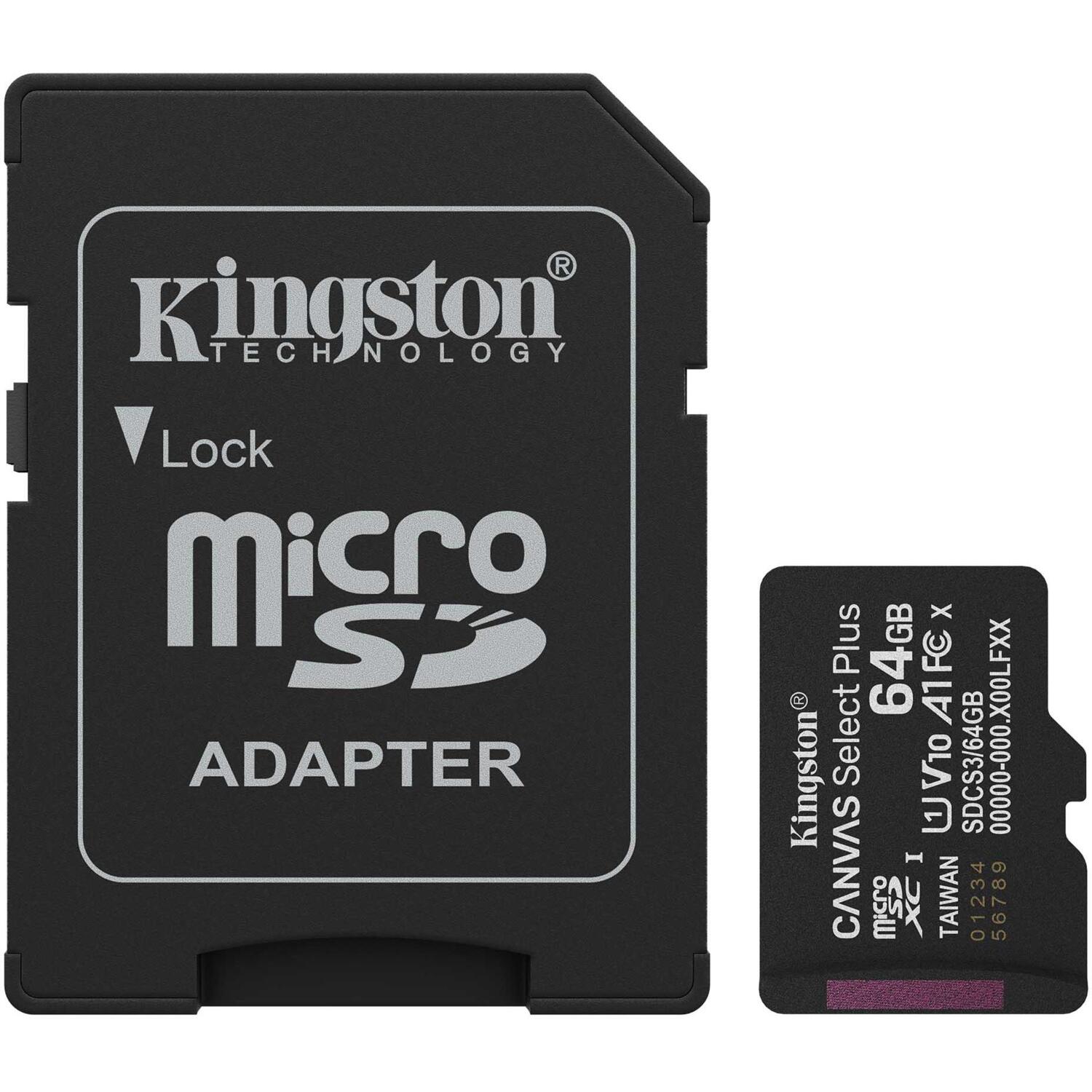 Карта пам'яті Kingston microSD 64GB C10 UHS-I A1 V10 R100MB/s + SD (SDCS3/64GB)фото