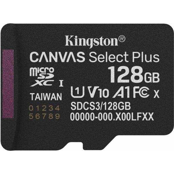 

Карта памяти Kingston microSD 128GB C10 UHS-I A1 V10 R150MB/s (SDCS3/128GBSP)
