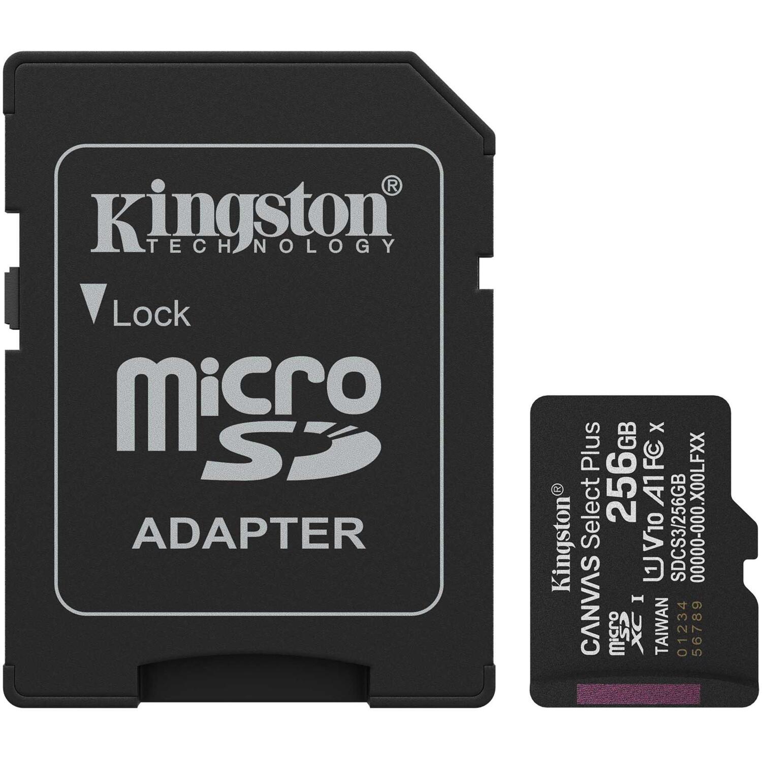 Карта пам'яті Kingston microSD 256GB C10 UHS-I A1 V10 R150MB/s + SD (SDCS3/256GB)фото