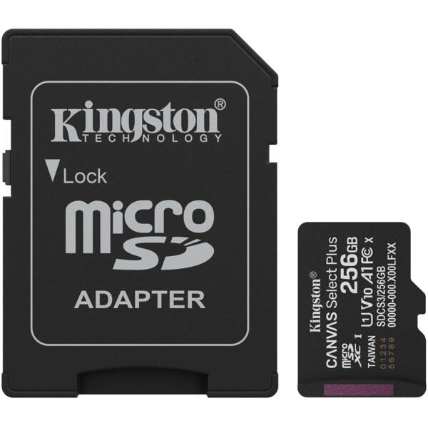 

Карта памяти Kingston microSD 256GB C10 UHS-I A1 V10 R150MB/s + SD (SDCS3/256GB)