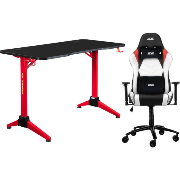 Комплект Кресло 2E Gaming BUSHIDO II White/Black (2E-GC-BUS-WT) + Стол 2E Gaming OTOROSHI Black-Red (2E-GT-OTO-BKRD)