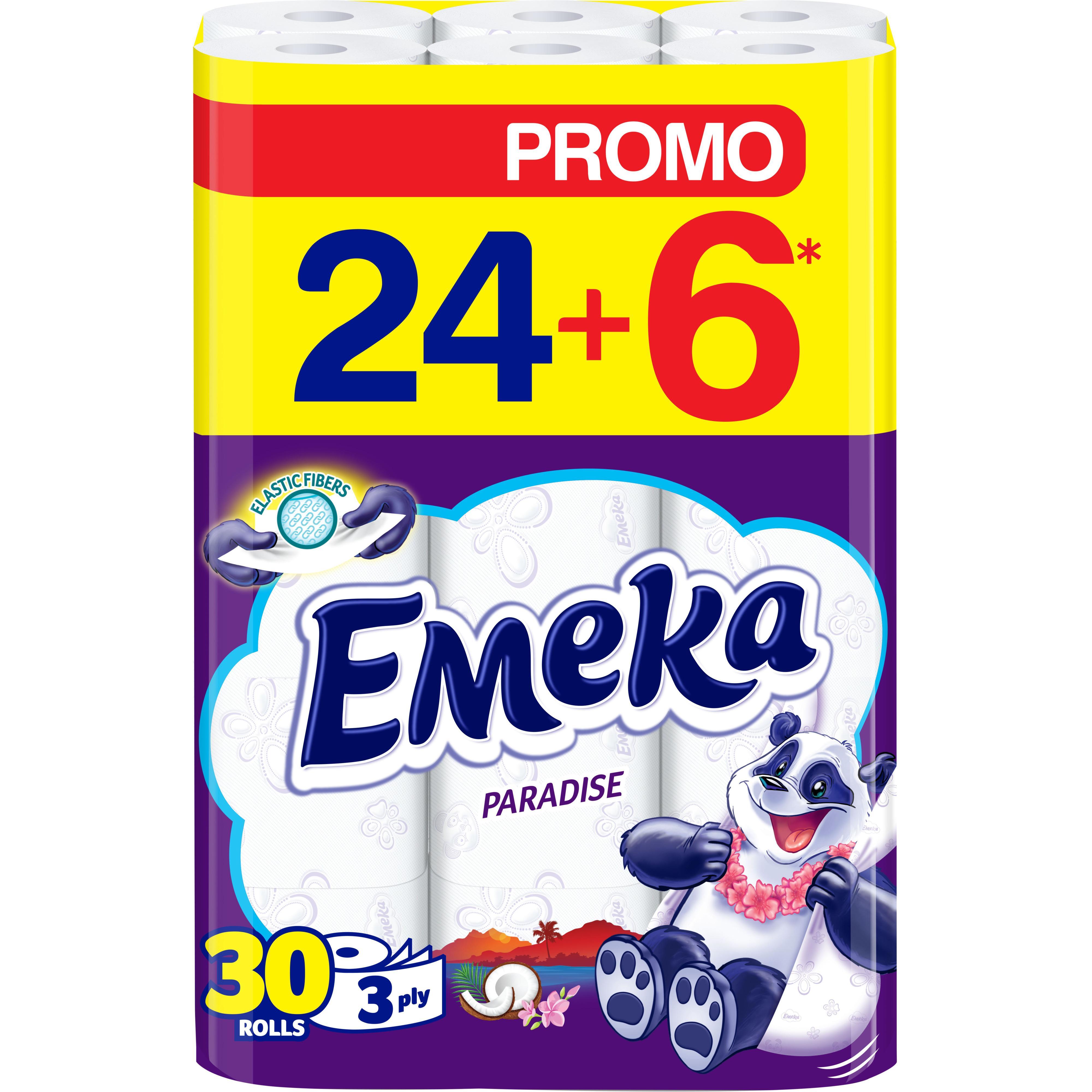 Туалетная бумага Emeka Elastic Fibres Paradise 3 слоя 24+6 рулонов фото 1