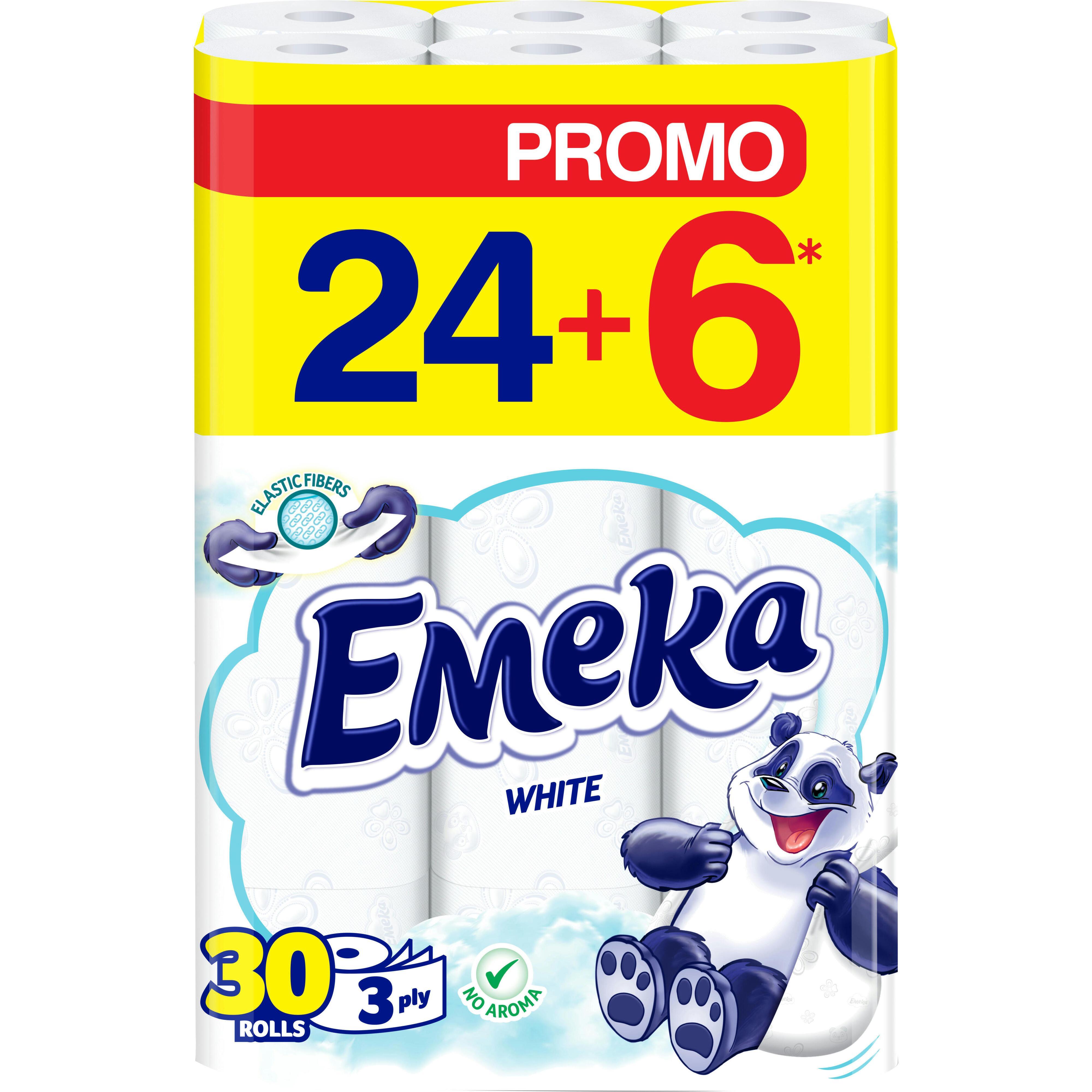 Туалетная бумага Emeka Elastic Fibres White 3 слоя 24+6 рулонов фото 1