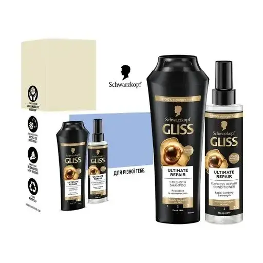 Набор Gliss Kur Ultimate repair. Hair Reconstruction Шампунь 250 мл + Кондиционер 200 мл фото 1