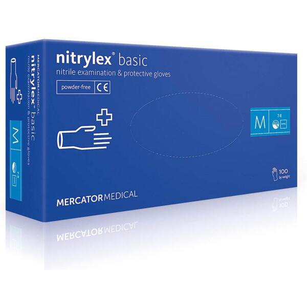 

Перчатки нитриловые смотровые Nitrylex нестерильные неприпудренные размер M 100 шт синие