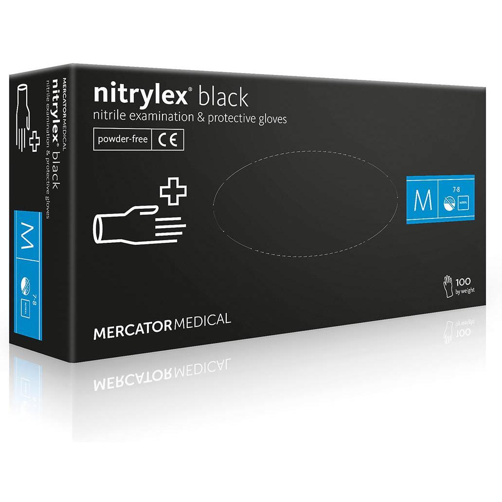 Рукавички нітрилові оглядові Nitrylex нестерильні неприпудрені розмір M 100 шт чорніфото1