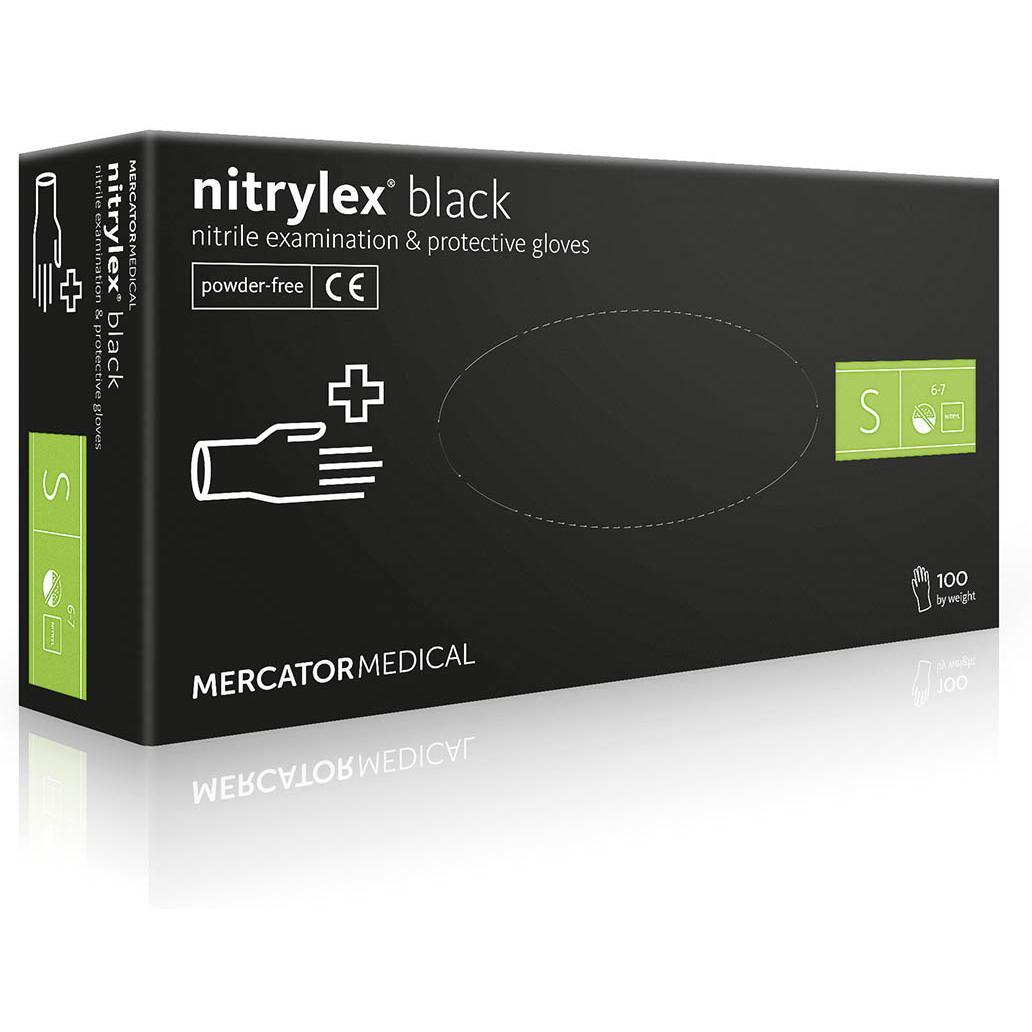 Рукавички нітрилові оглядові Nitrylex нестерильні неприпудрені розмір S 100 шт чорніфото1