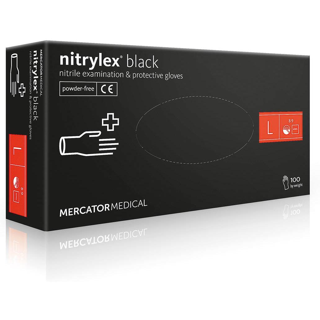 Рукавички нітрилові оглядові Nitrylex нестерильні неприпудрені розмір L 100 шт чорніфото1