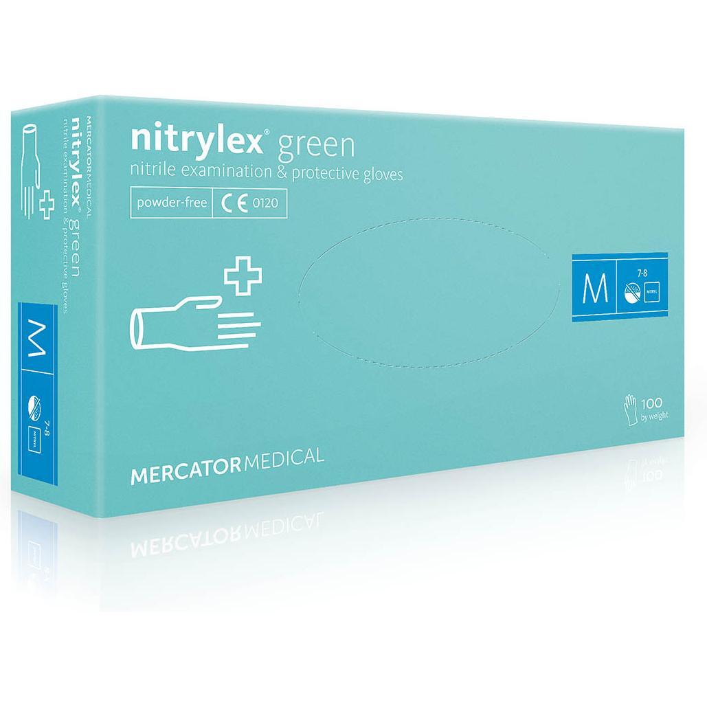 Рукавички нітрилові оглядові Nitrylex нестерильні неприпудрені розмір M 100 шт зеленіфото