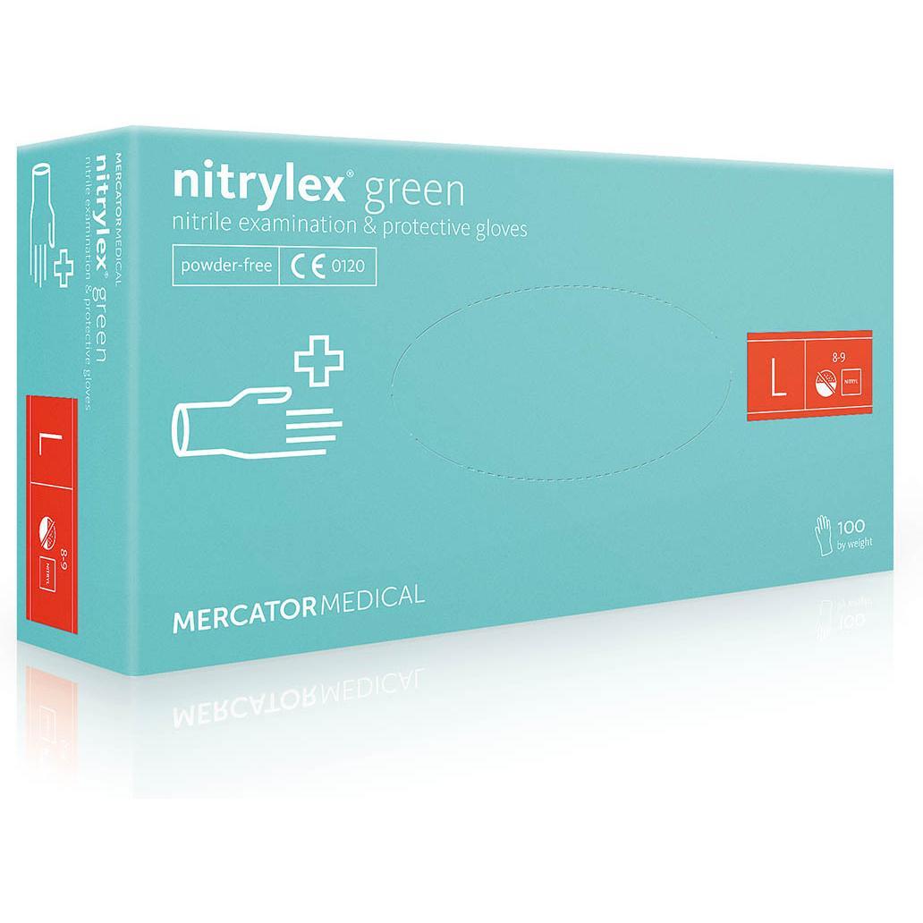 Рукавички нітрилові оглядові Nitrylex нестерильні неприпудрені розмір L 100 шт зеленіфото1