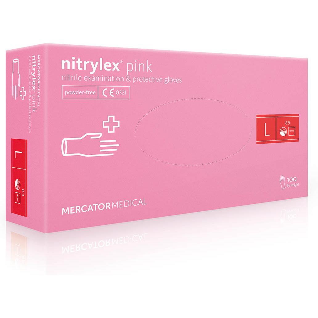 Рукавички нітрилові оглядові Nitrylex нестерильні неприпудрені розмір L 100 шт рожевіфото1