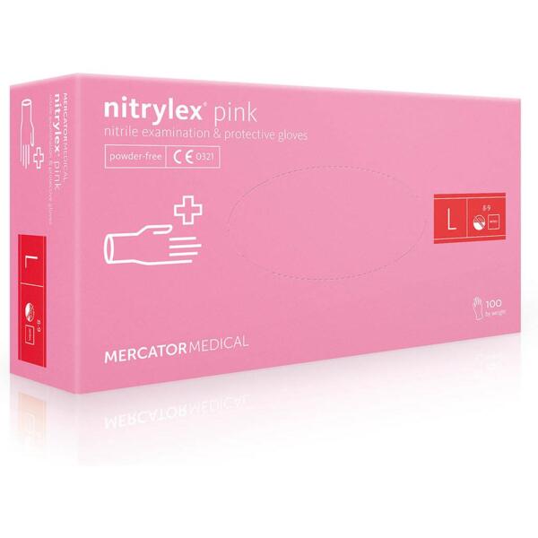 

Перчатки нитриловые смотровые Nitrylex нестерильные неприпудренные размер L 100 шт розовые