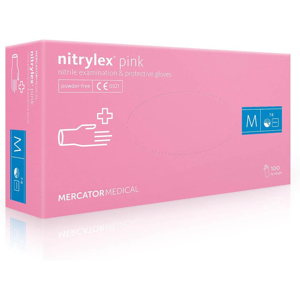 Рукавички нітрилові оглядові Nitrylex нестерильні неприпудрені розмір M 100 шт рожевіфото1