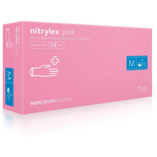 

Перчатки нитриловые смотровые Nitrylex нестерильные неприпудренные размер M 100 шт розовые