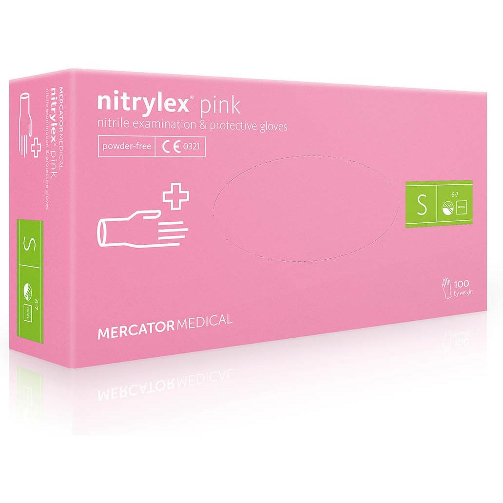 Перчатки нитриловые смотровые Nitrylex нестерильные неприпудренные размер S 100 шт розовые фото 